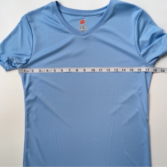 Hanes Women’s Cool Dry Performance V-Neck Athletic Sports Tee Light Blue Small - Picture 5 of 7
